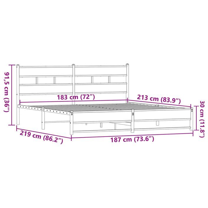 Cadre de lit en métal sans matelas chêne marron 183x213 cm - Photo n°9