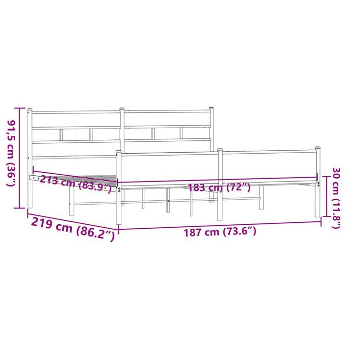 Cadre de lit en métal sans matelas chêne marron 183x213 cm - Photo n°9