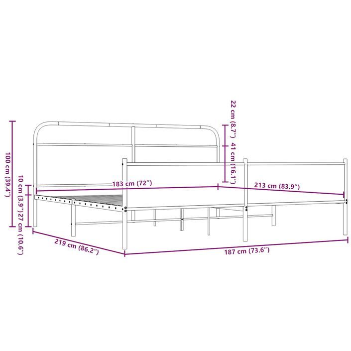 Cadre de lit en métal sans matelas chêne marron 183x213 cm - Photo n°9