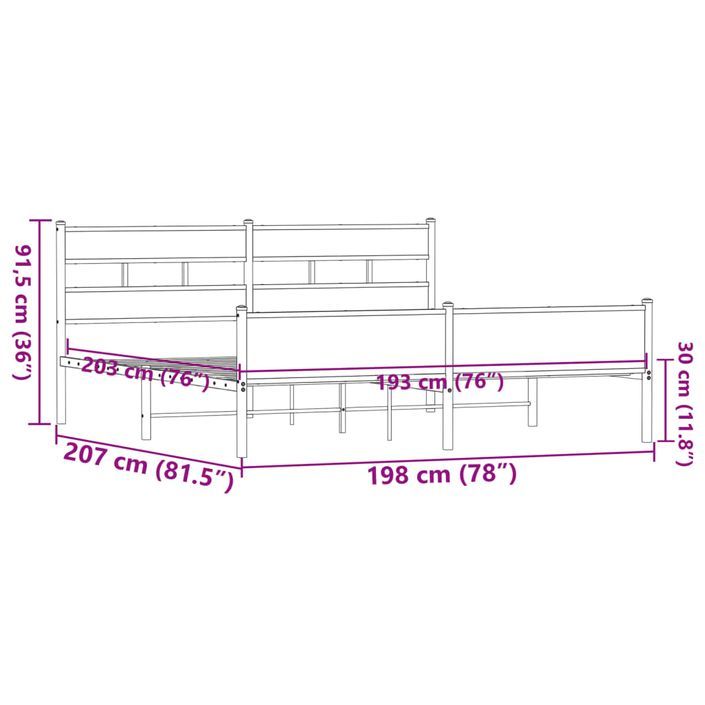 Cadre de lit en métal sans matelas chêne marron 193x203 cm - Photo n°9