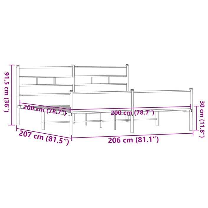 Cadre de lit en métal sans matelas chêne marron 200x200 cm - Photo n°9