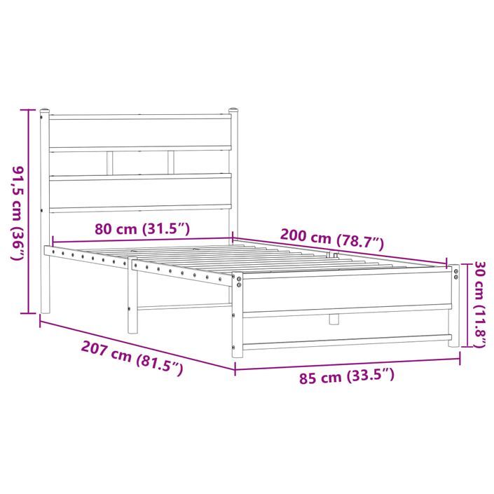 Cadre de lit en métal sans matelas chêne marron 80x200 cm - Photo n°9