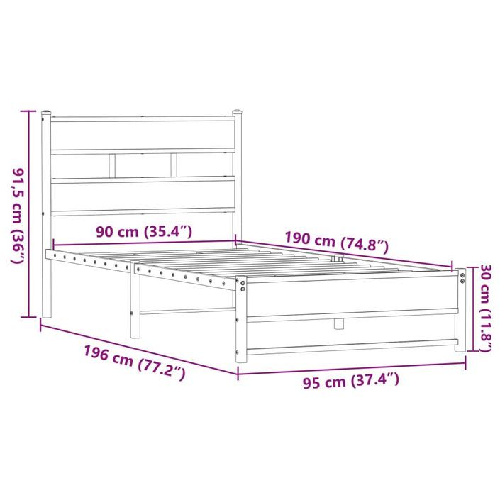 Cadre de lit en métal sans matelas chêne marron 90x190 cm - Photo n°9