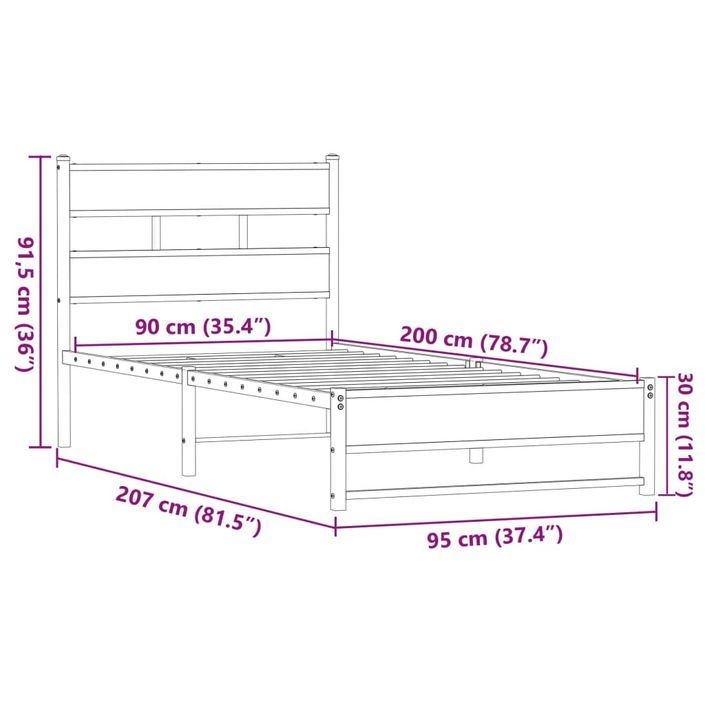 Cadre de lit en métal sans matelas chêne marron 90x200 cm - Photo n°9