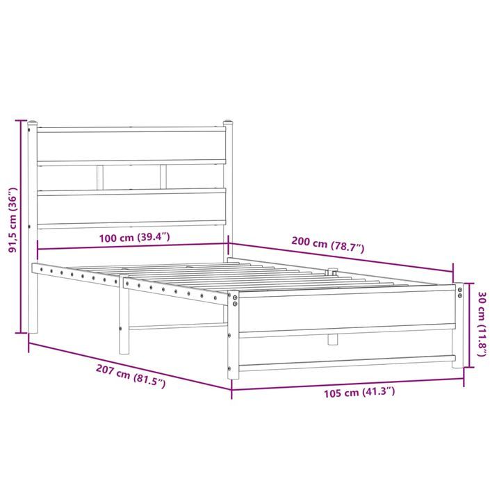 Cadre de lit en métal sans matelas chêne sonoma 100x200 cm - Photo n°9