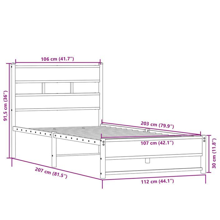 Cadre de lit en métal sans matelas chêne sonoma 107x203 cm - Photo n°9