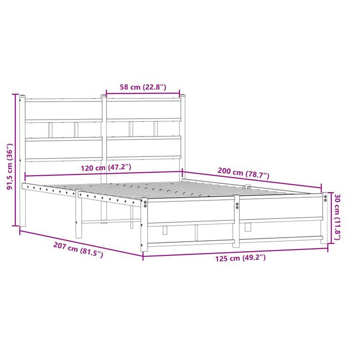 Cadre de lit en métal sans matelas chêne sonoma 120x200 cm - Photo n°9