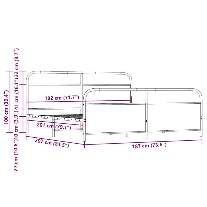 Cadre de lit en métal sans matelas chêne sonoma 180x200 cm - Photo n°8