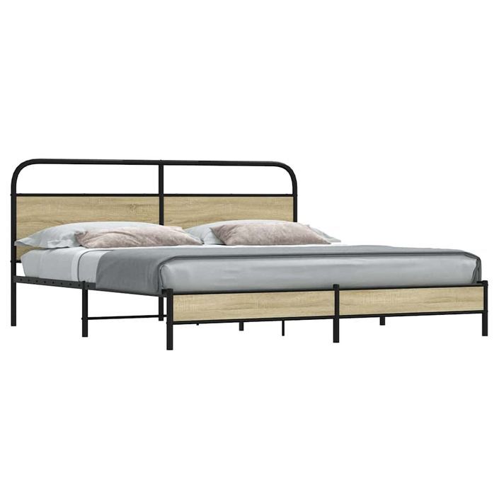 Cadre de lit en métal sans matelas chêne sonoma 183x213 cm - Photo n°1