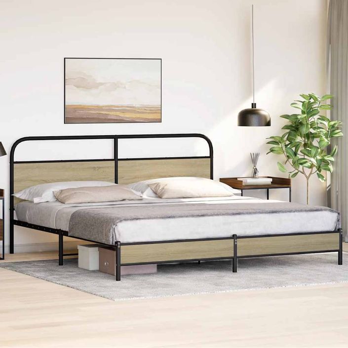 Cadre de lit en métal sans matelas chêne sonoma 183x213 cm - Photo n°4