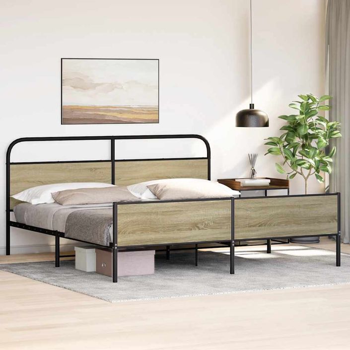 Cadre de lit en métal sans matelas chêne sonoma 183x213 cm - Photo n°4