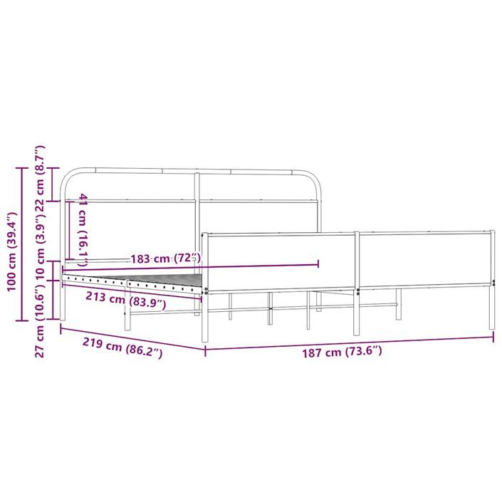 Cadre de lit en métal sans matelas chêne sonoma 183x213 cm - Photo n°9