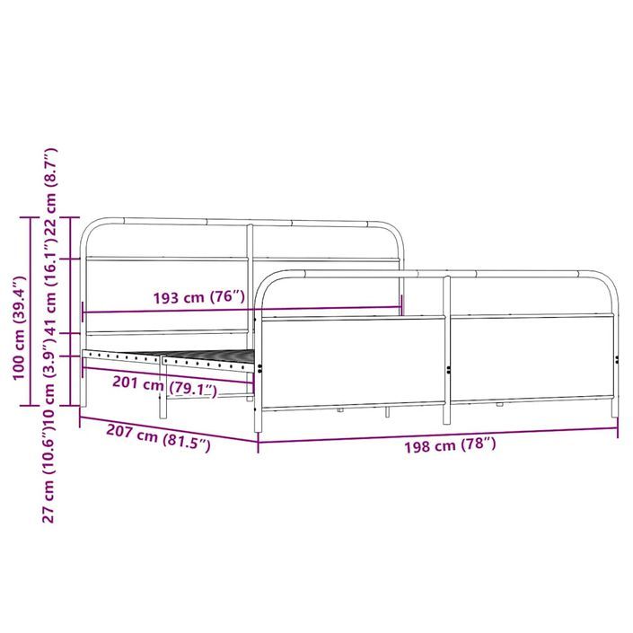 Cadre de lit en métal sans matelas chêne sonoma 193x203 cm - Photo n°8