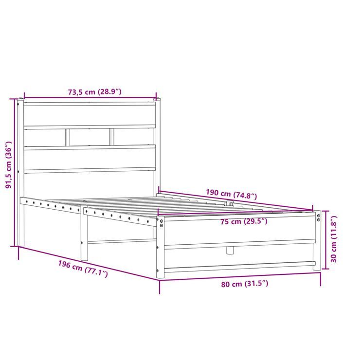 Cadre de lit en métal sans matelas chêne sonoma 75x190 cm - Photo n°9