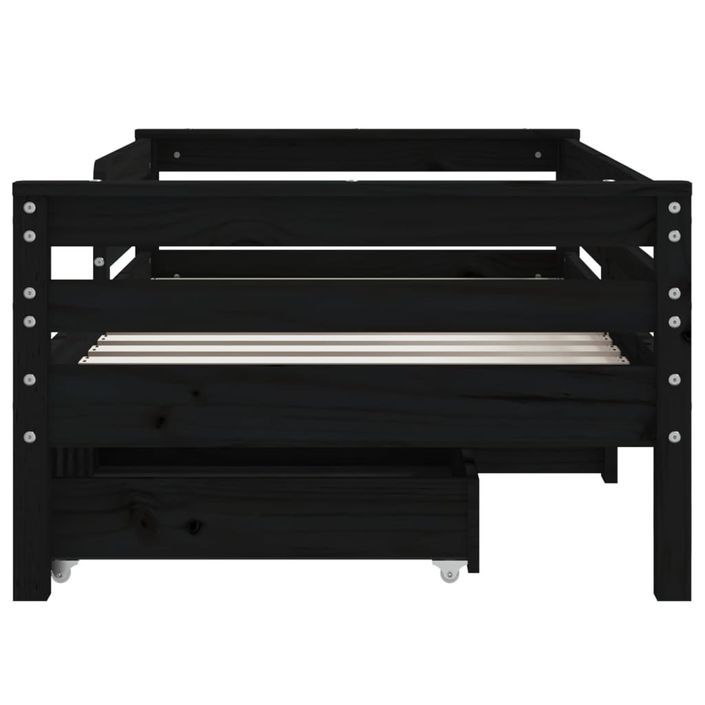 Cadre de lit enfant avec tiroirs noir 70x140 cm bois pin massif - Photo n°5