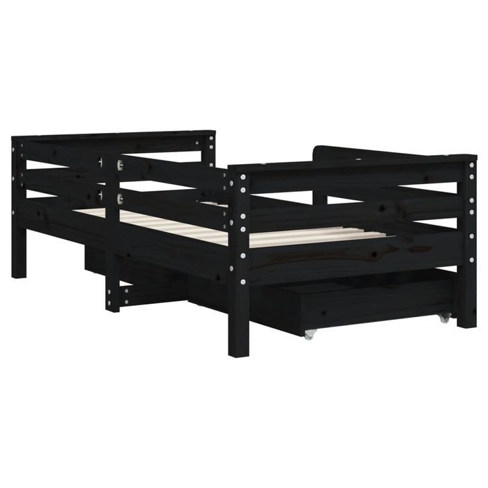 Cadre de lit enfant avec tiroirs noir 70x140 cm bois pin massif - Photo n°7