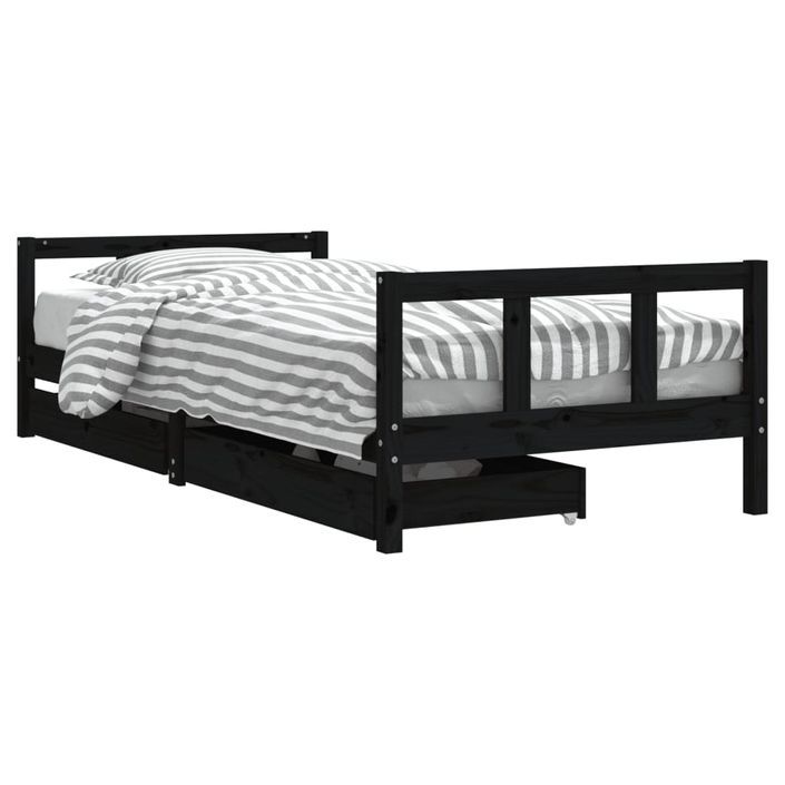 Cadre de lit enfant avec tiroirs noir 90x200 cm bois pin massif - Photo n°1