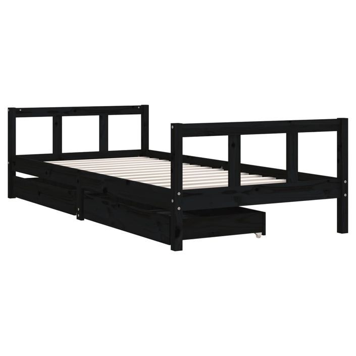 Cadre de lit enfant avec tiroirs noir 90x200 cm bois pin massif - Photo n°3