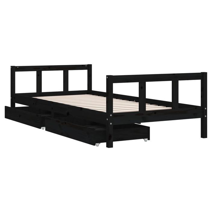 Cadre de lit enfant avec tiroirs noir 90x200 cm bois pin massif - Photo n°4