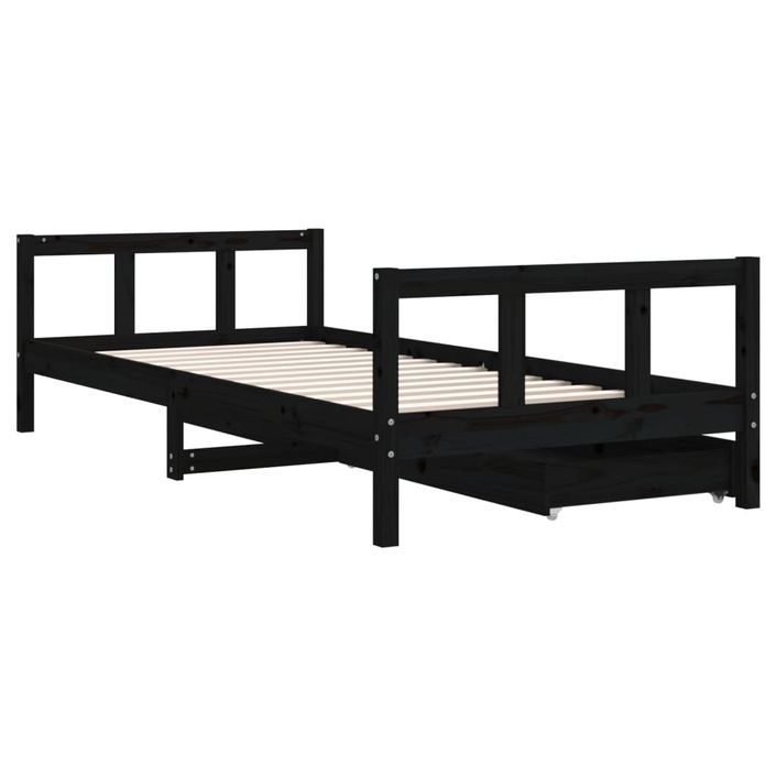 Cadre de lit enfant avec tiroirs noir 90x200 cm bois pin massif - Photo n°7