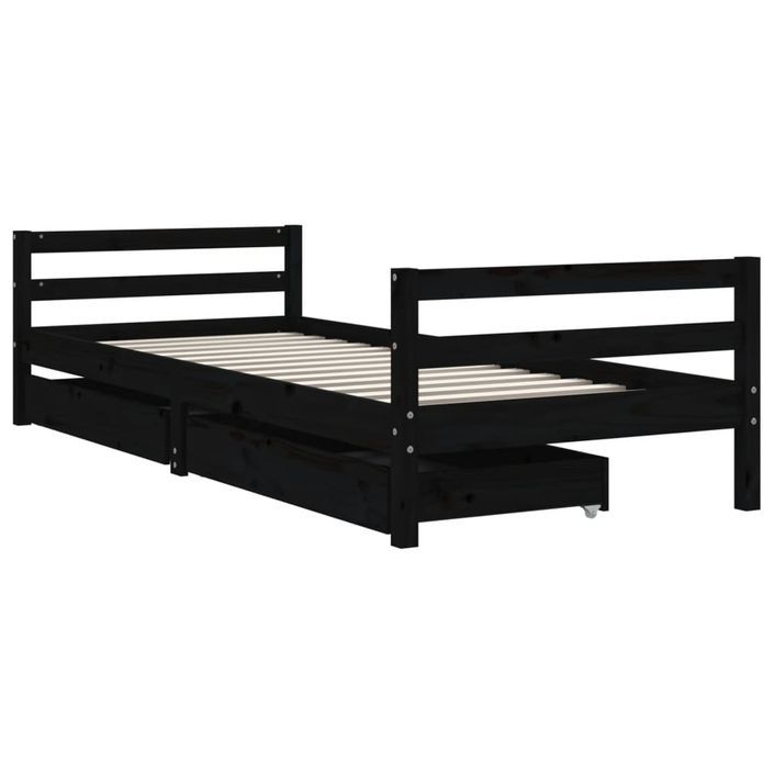 Cadre de lit enfant avec tiroirs noir 90x200 cm bois pin massif - Photo n°3