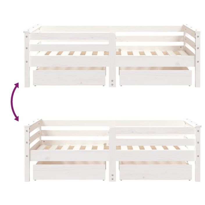 Cadre de lit enfant tiroirs blanc 70x140 cm bois de pin massif - Photo n°9