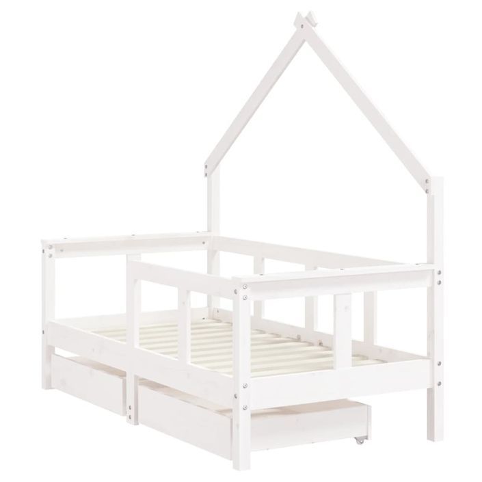 Cadre de lit enfant tiroirs blanc 70x140 cm bois de pin massif - Photo n°3