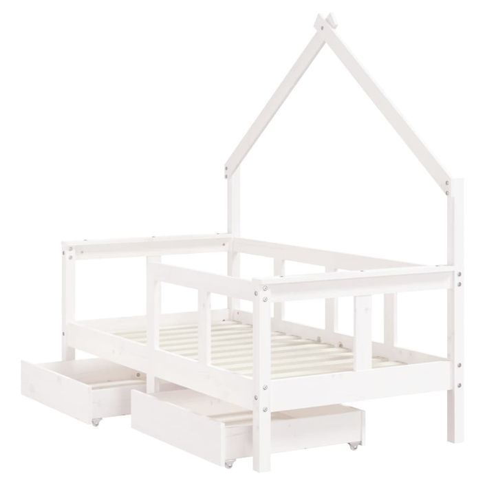 Cadre de lit enfant tiroirs blanc 70x140 cm bois de pin massif - Photo n°4