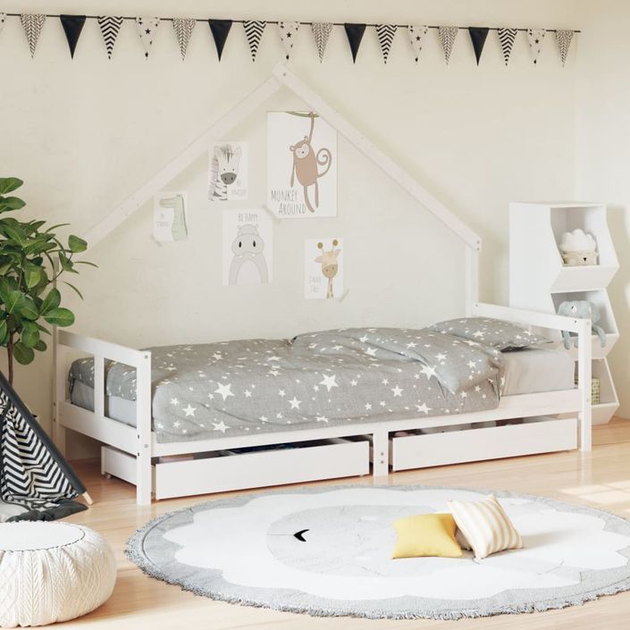 Cadre de lit enfant tiroirs blanc 80x200 cm bois de pin massif - Photo n°2