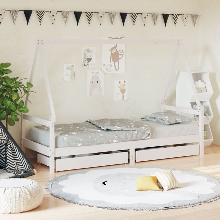 Cadre de lit enfant tiroirs blanc 80x200 cm bois de pin massif - Photo n°2