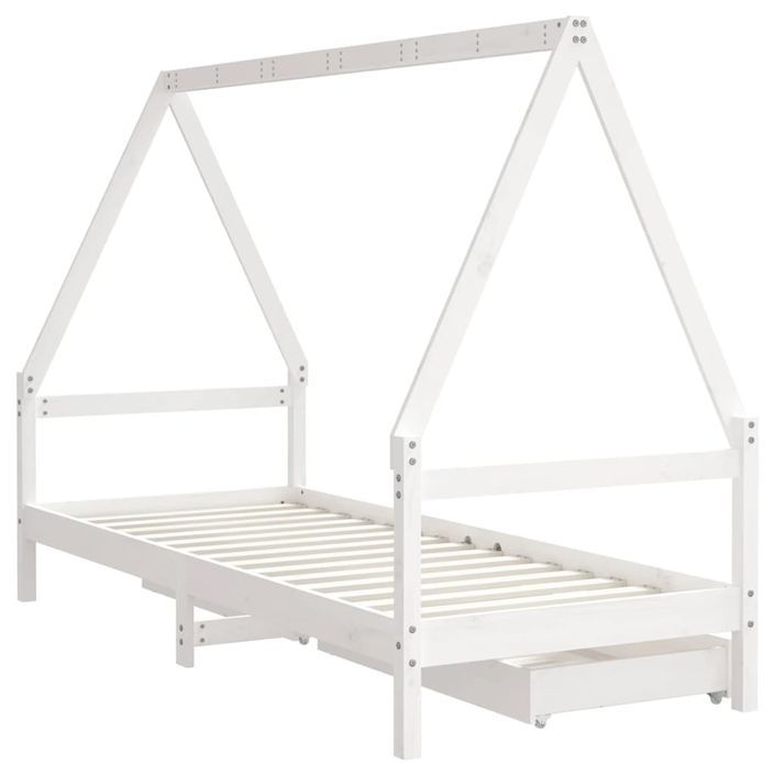 Cadre de lit enfant tiroirs blanc 90x200 cm bois de pin massif - Photo n°7