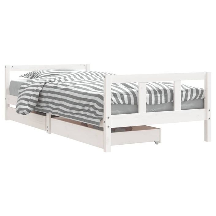 Cadre de lit enfant tiroirs blanc 90x200 cm bois de pin massif - Photo n°1
