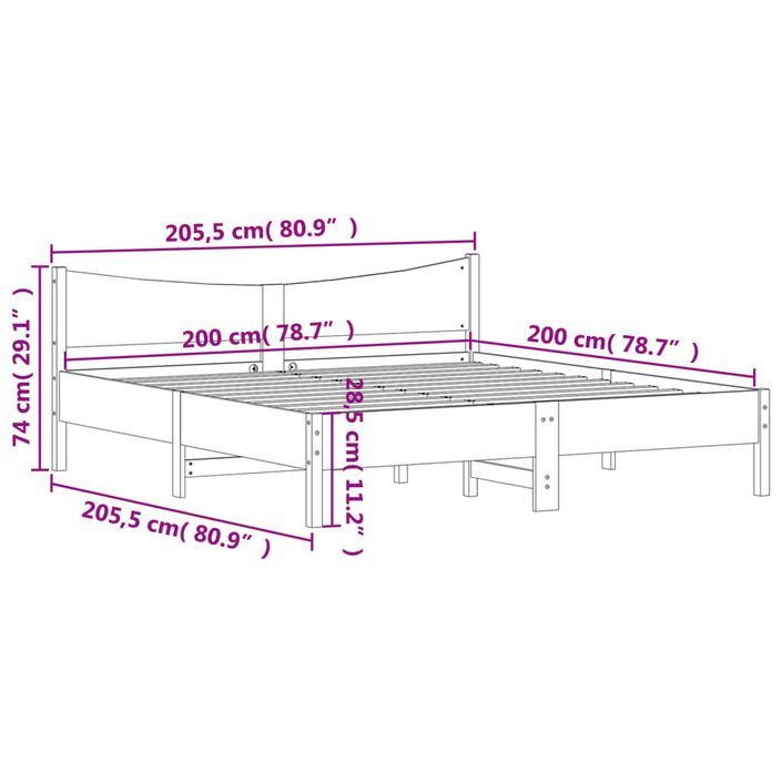 Cadre de lit et tête de lit marron 200x200 cm bois de pin - Photo n°9