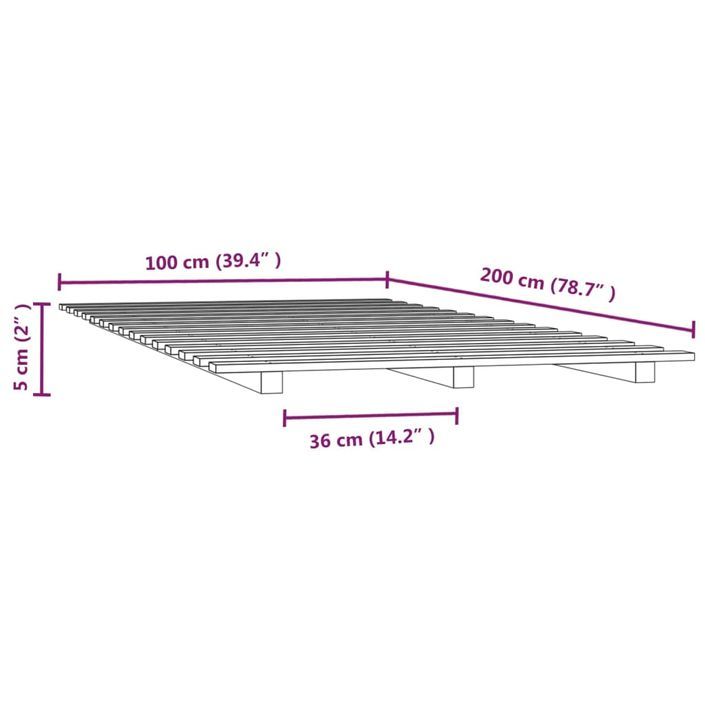 Cadre de lit Gris 100x200 cm Bois de pin massif - Photo n°8