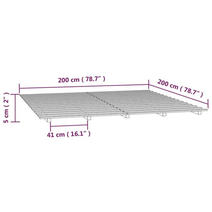 Cadre de lit Gris 200x200 cm Bois de pin massif - Photo n°8