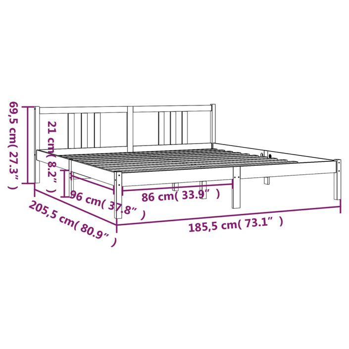 Cadre de lit Gris Bois massif 180x200 cm Super King - Photo n°9