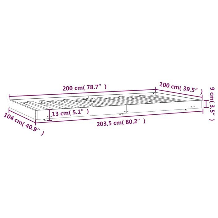 Cadre de lit Marron miel 100x200 cm Bois de pin massif - Photo n°9