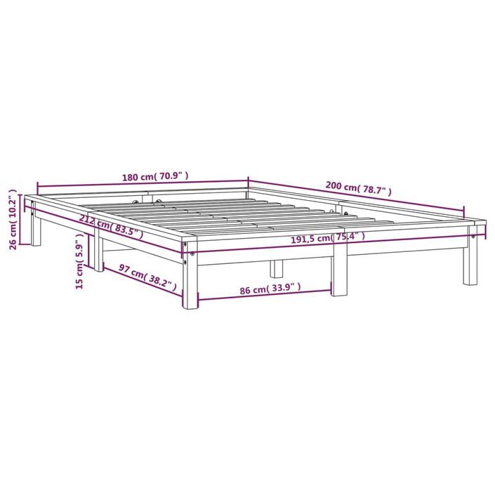 Lit Marron miel 180x200 cm Bois pin massif Super King - Photo n°9