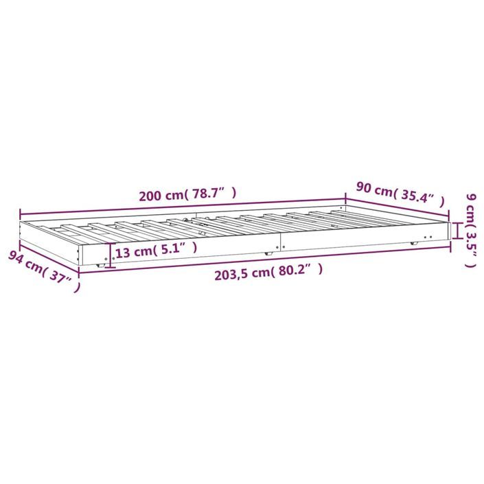 Cadre de lit Marron miel 90x200 cm Bois de pin massif - Photo n°9