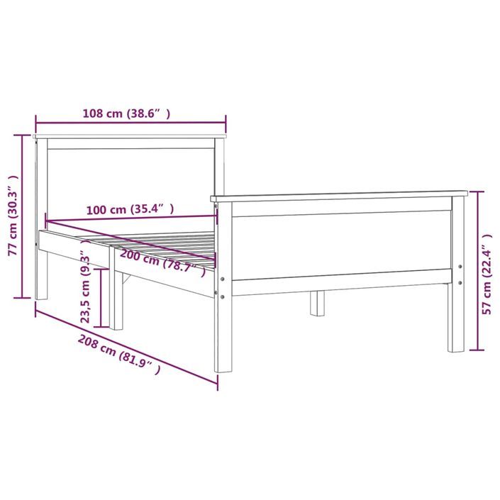 Cadre de lit Marron miel Bois de pin massif 100x200 cm - Photo n°7