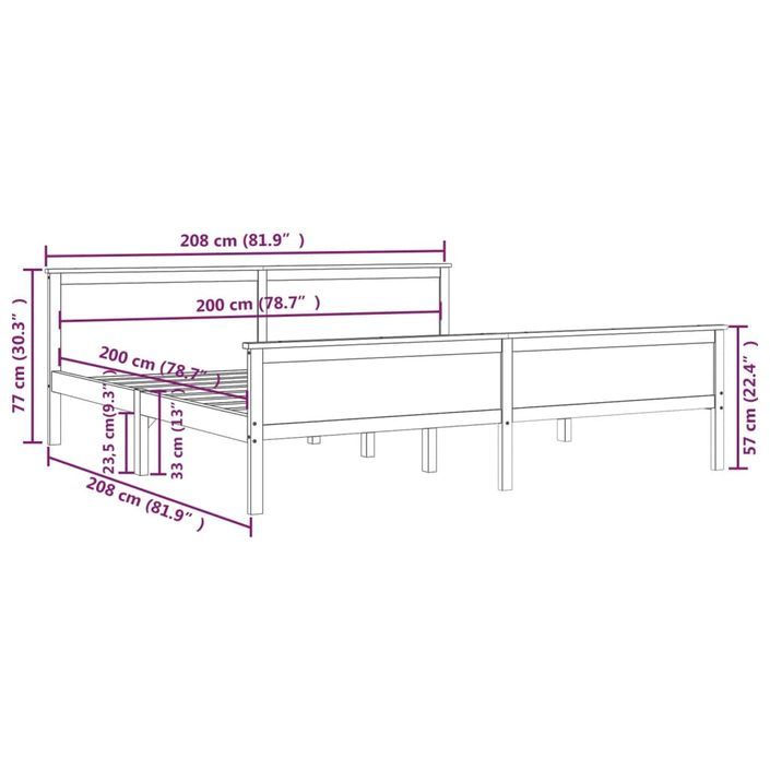 Cadre de lit Marron miel Bois de pin massif 200x200 cm - Photo n°7