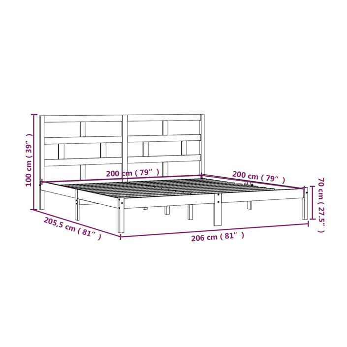 Cadre de lit Marron miel Bois de pin massif 200x200 cm - Photo n°10