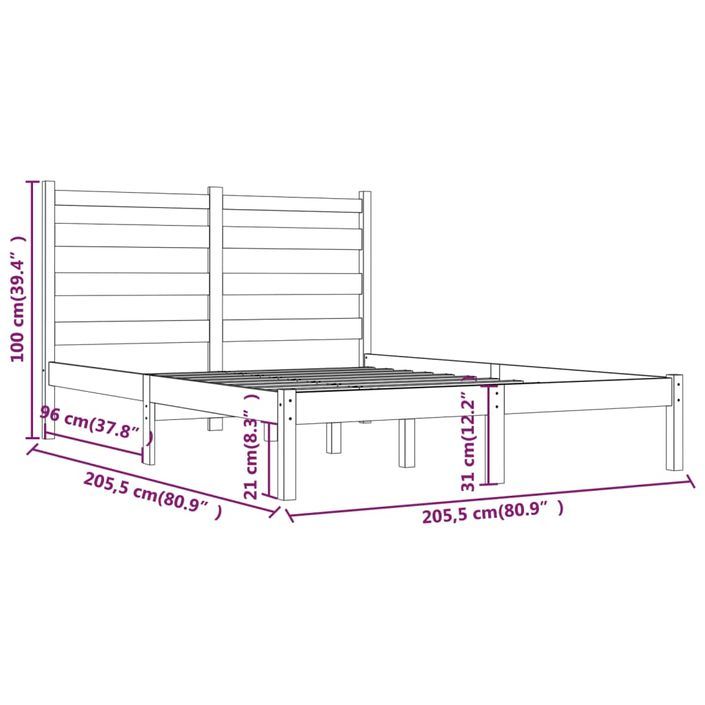 Cadre de lit Marron miel Bois de pin massif 200x200 cm - Photo n°6