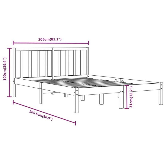 Cadre de lit Marron miel Bois de pin massif 200x200 cm - Photo n°6