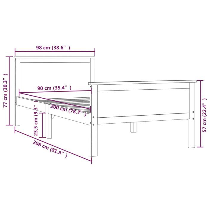 Cadre de lit Marron miel Bois de pin massif 90x200 cm - Photo n°7