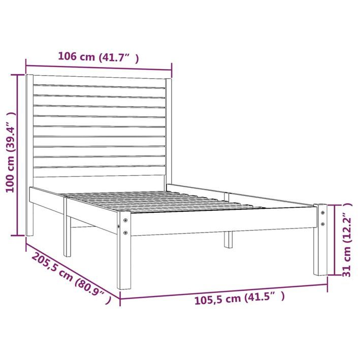 Cadre de lit Marron miel Bois massif 100x200 cm - Photo n°6