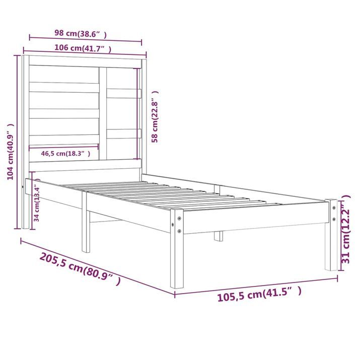 Cadre de lit Marron miel Bois massif 100x200 cm - Photo n°6