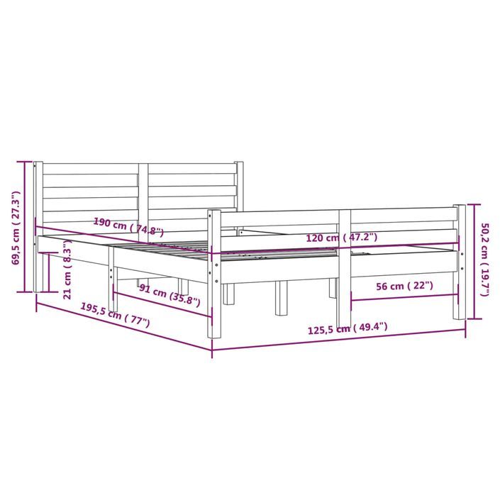 Cadre de lit Marron miel Bois massif 120x190 cm Petit Double - Photo n°10