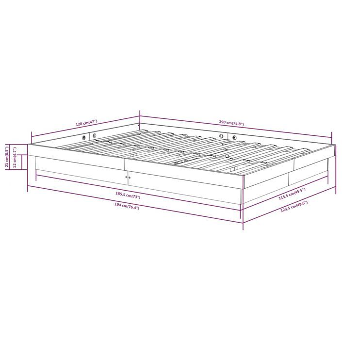 Cadre de lit Marron miel Bois massif 120x190 cm Petit Double - Photo n°10