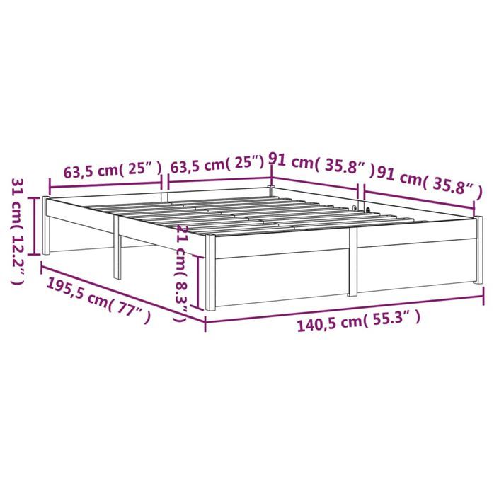 Cadre de lit Marron miel Bois massif 135x190 cm Double - Photo n°10